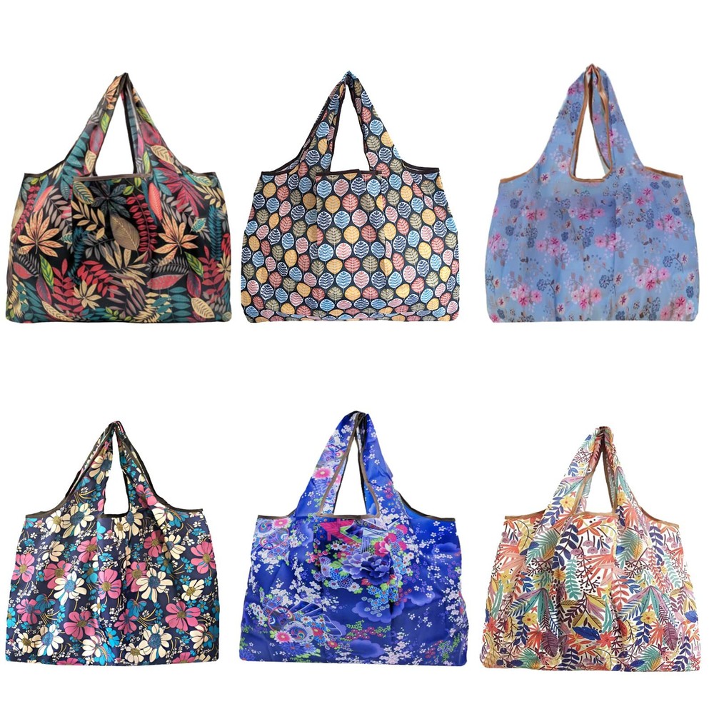 Super Large Reusable Grocery Bags 6 Packs Foldable Grocery Tote Bags Ripstop ...