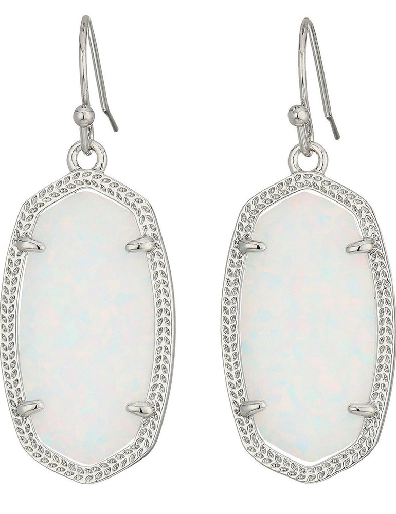 Kendra Scott Dani Silver Tone White Kyocera Opal Drop Earrings NWOT