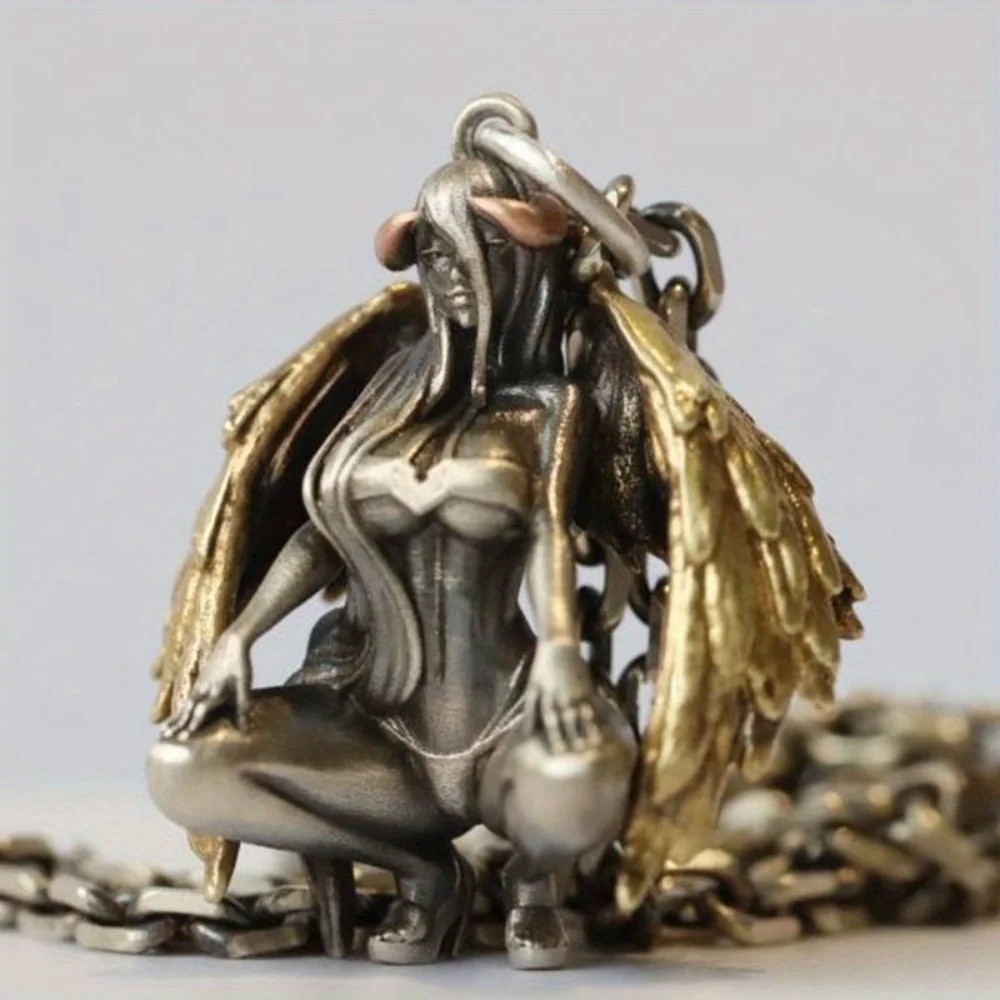 Retro Devil Angel Pendant Necklace - Trendy Unisex Sweater Chain Gift for Men & Women