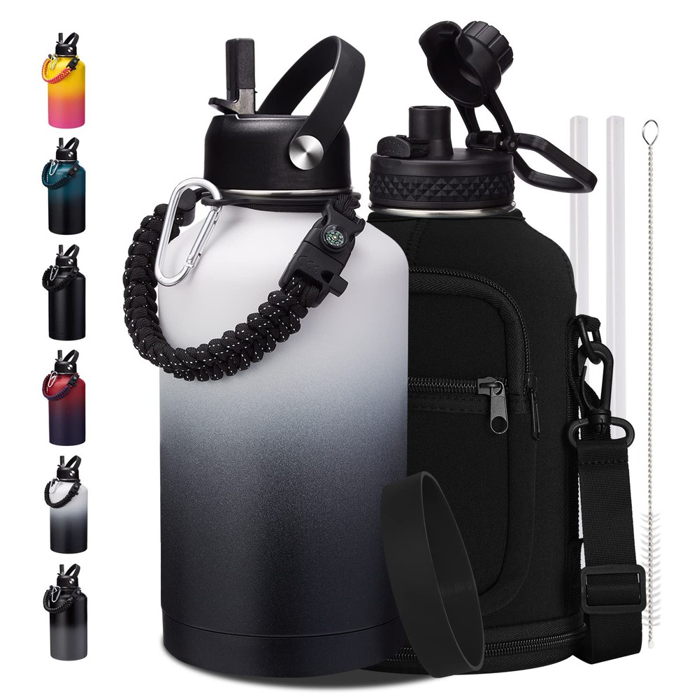 64oz Vacuum Insulated Half Gallon Water Bottle with Straw