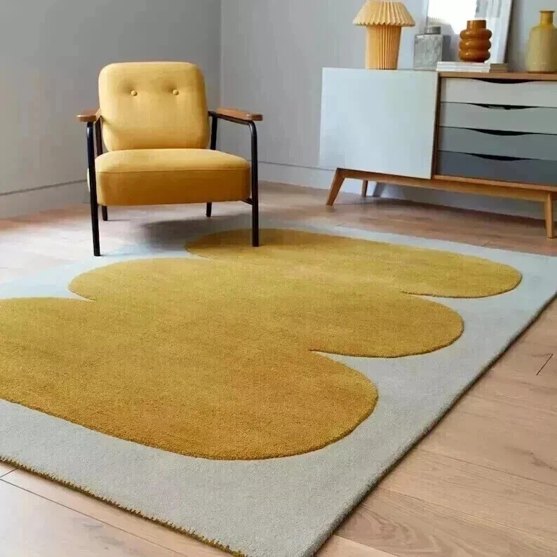 Modern Yellow Handmade Wool Tufted Carpet 5x8 ft for Living Room
