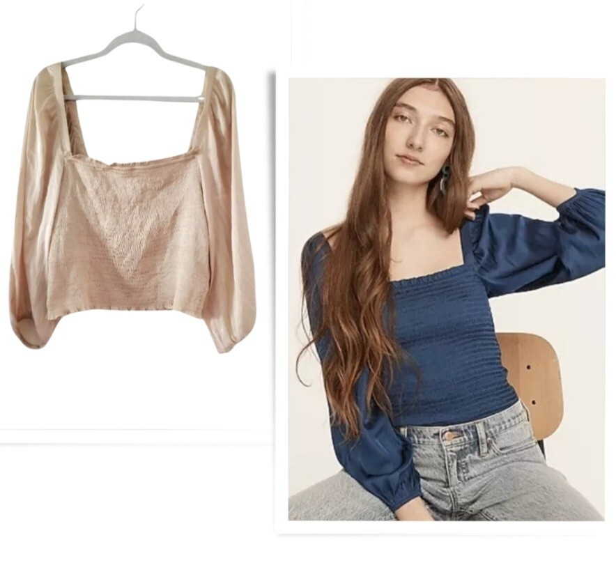 NWT J. Crew Yellow Squareneck Smocked Featherweight Satin Crop Top Women's  XL