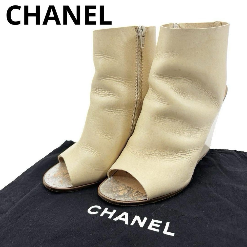 Chanel Beige Leather Wedge Sandals for Men Size 7.5US Pre-Owned