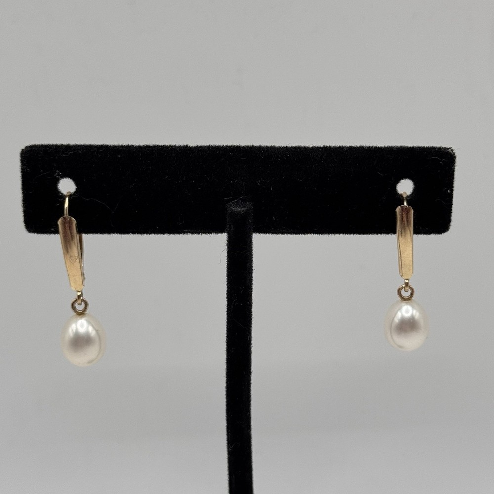 HONORA 14K Yellow Gold White Pearl Leverback Dangle Earrings