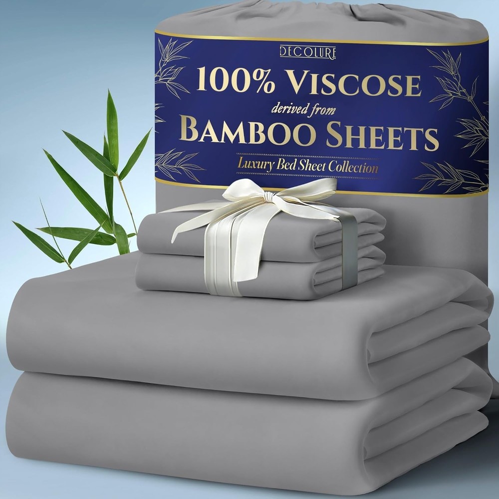 100% Bamboo Viscose Queen Sheet Set 4pcs Ultra Soft Luxurious Bedding