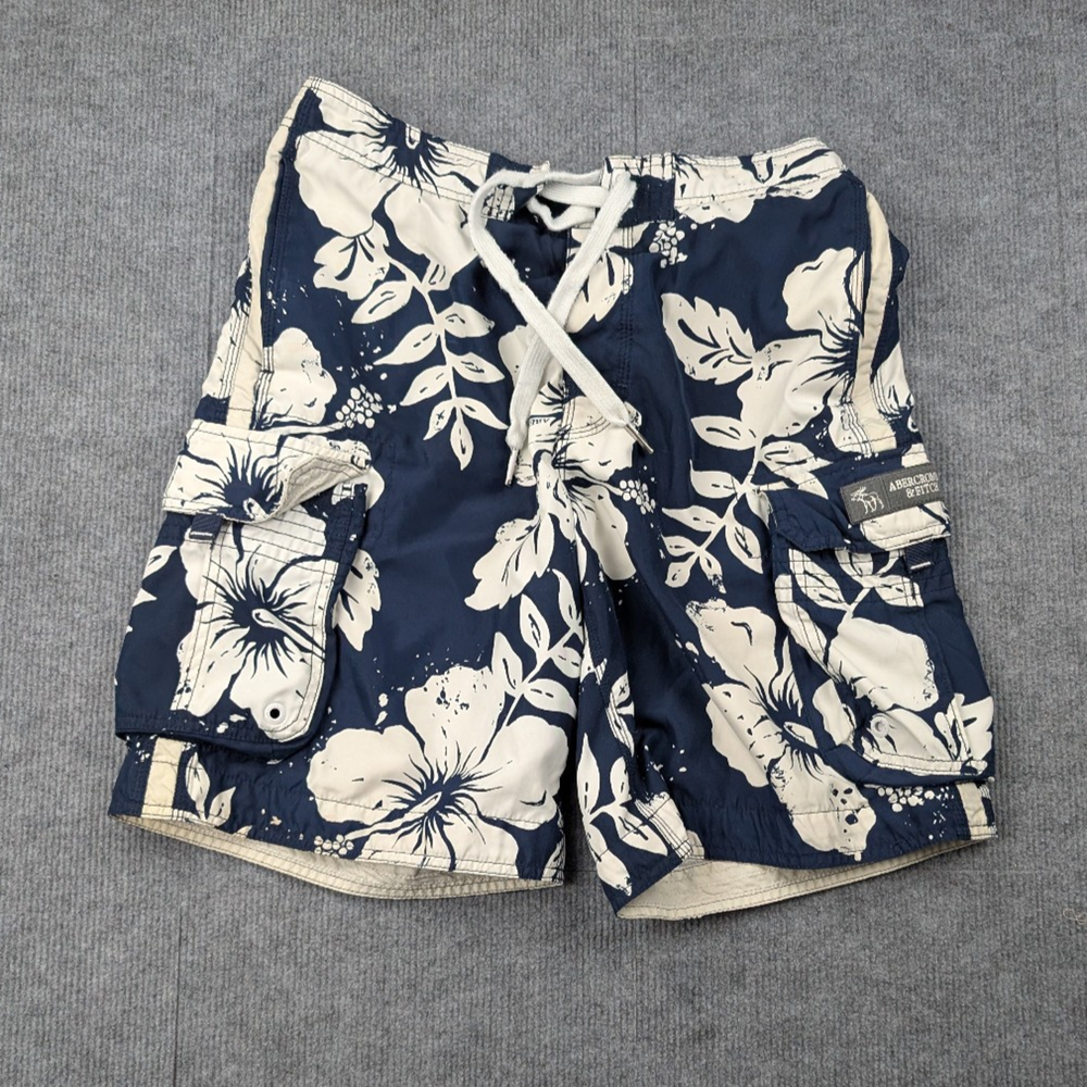 Abercrombie & Fitch Board Short Mens 32 Vintage Y2K Blue Floral Swim Trunk Beach