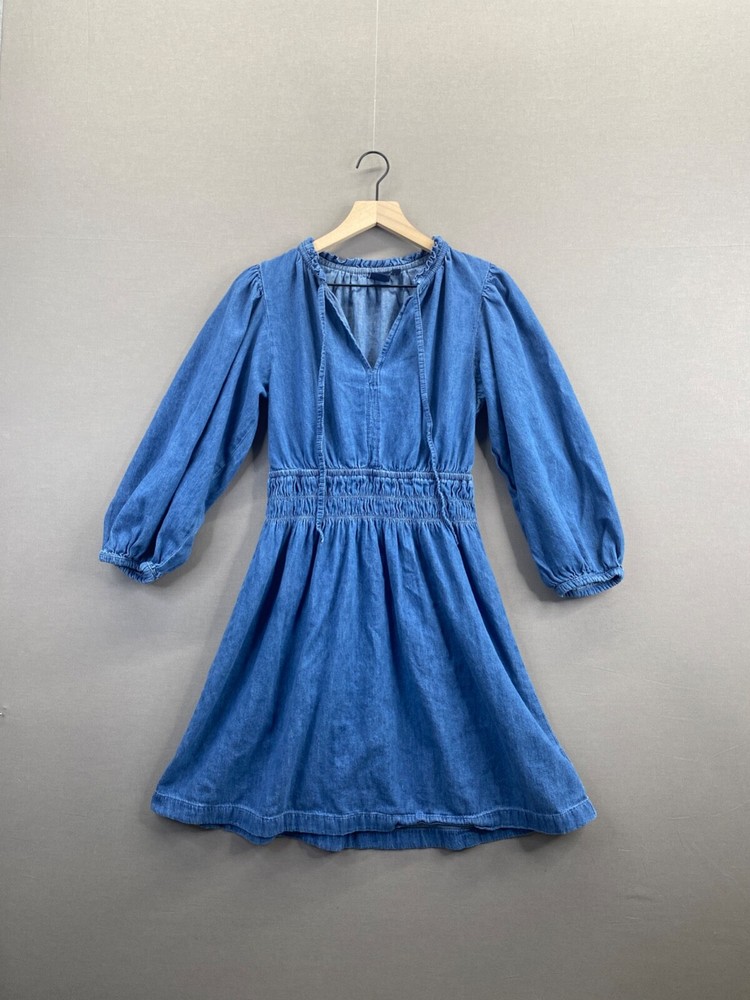 Gap Womens Blue Denim Dress Fit & Flare V-Neck Long Sleeve Size Small