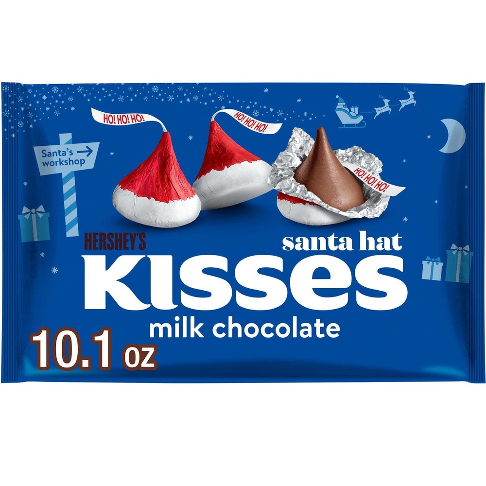 Hershey's Kisses Milk Chocolate Santa Hat Christmas Candy, Bag 10.1 oz