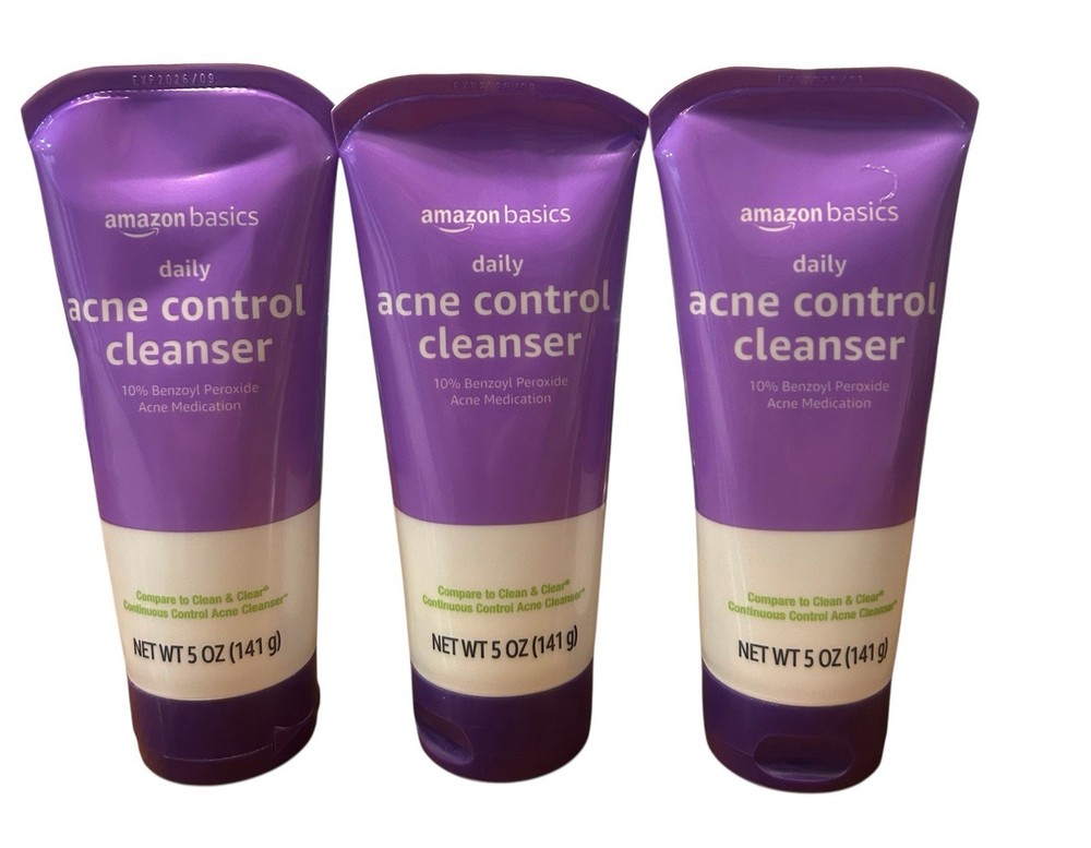 Amazon Basics Acne Cleanser Daily Face Wash, 5 oz Each, 3 Pack Exp 9/26