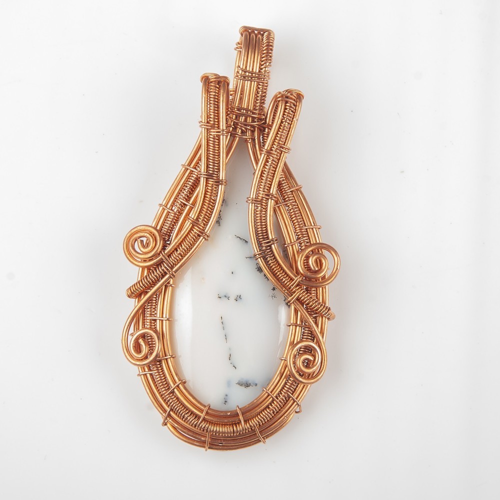 Copper Dendritic Opal Bezel Set Wife Wire Wrap Cyber Monday Gift Pendant Jewelry-image