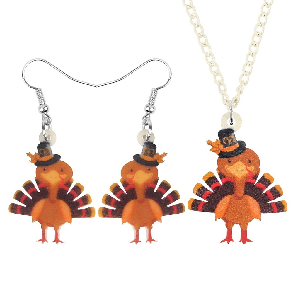 NEWEI Women's Thanksgiving Turkey Jewelry Set Acrylic Chicken Holiday Charm Statement Pieces