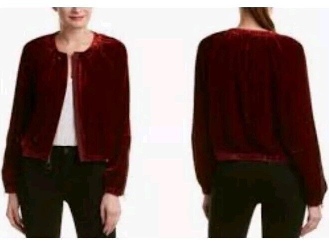 NWT BCBG MAXAZRIA Cruz Cropped Velvet Jacket In Burnt Orange SIZE L MSRP $278