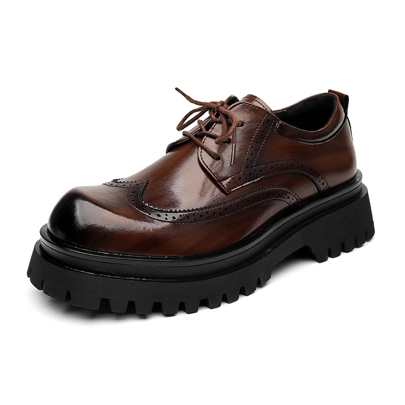 British Style Men's Business Casual Shoes Height Increasing Travel Leather Boots