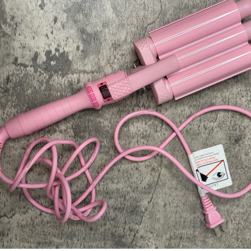 Pink Mermaid Hair Waver 3 Barrel Curling Iron for Beach Waves