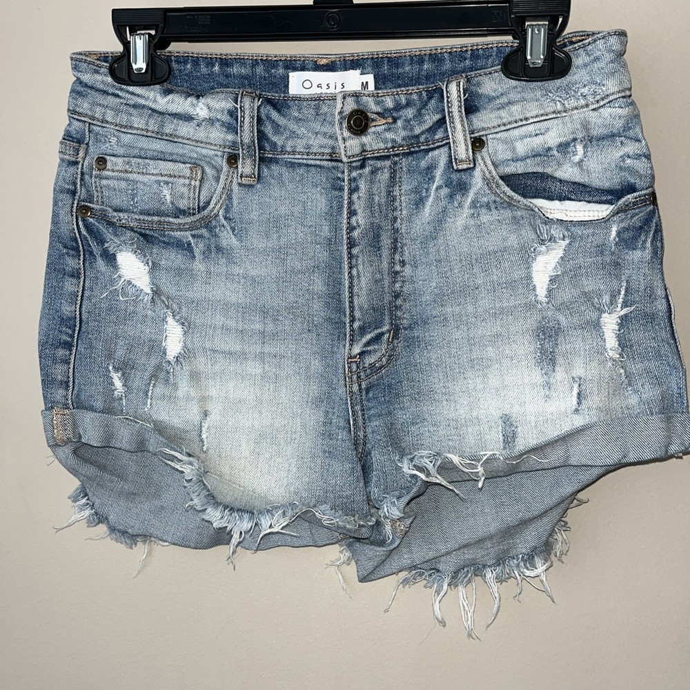 Oasis By Eunina Blue Jean Shorts Stretchy Distressed Size M (7-8)