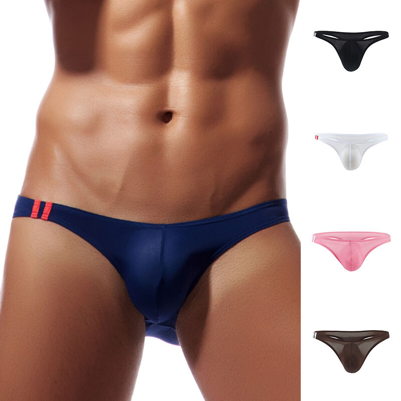 Men Thin Briefs Underpants T-back Low-rise Bulge Pouch G-string Thong UnderwearA