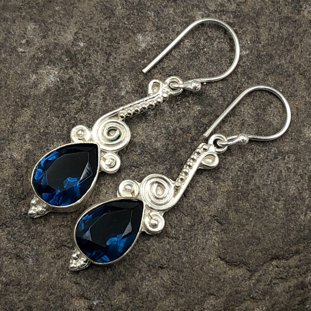 Natural London Blue Topaz Gemstone Drop/Dangle Earrings 925 Sterling Silver