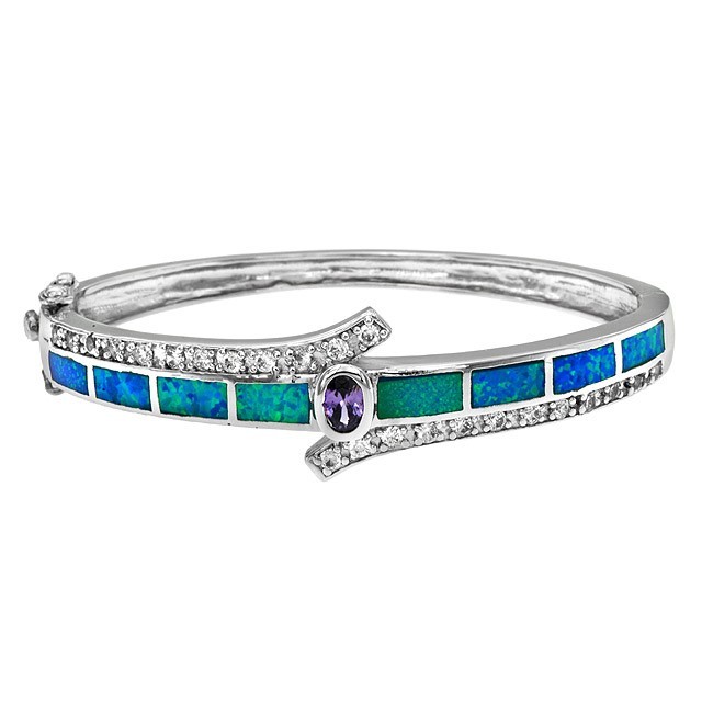Treated Amethyst 925 Sterling Silver Bangle Bracelet OX4
