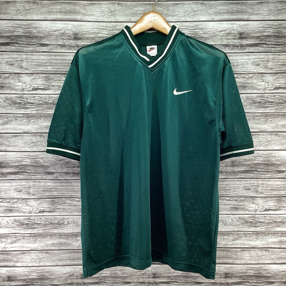 Vintage Nike Soccer Jersey Men Medium Green White Tag Mesh V-Neck Activewear 90s