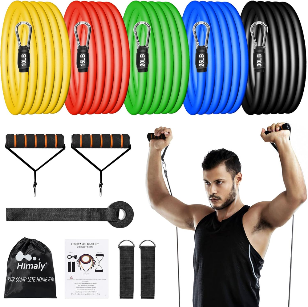 Resistance Bands Set (12Pcs), Workout Bands with Handles, Door Anchor, Ankle Str