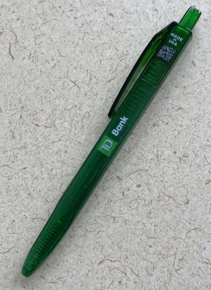 TD Bank Ball Point Pen Green Semi-Translucent Click Ballpoint Pen