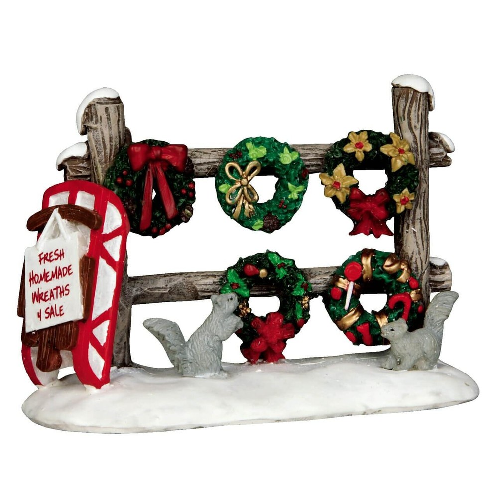 Lemax 2015 Christmas Wreaths 4 Sale General Product 54942 Wooden Fence Artisanal-image