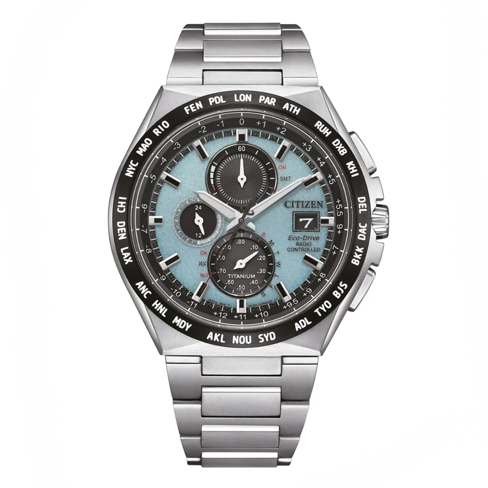Citizen Watch Radio-controlled Chrono Super Titanium Ice Blue AT8238-84M