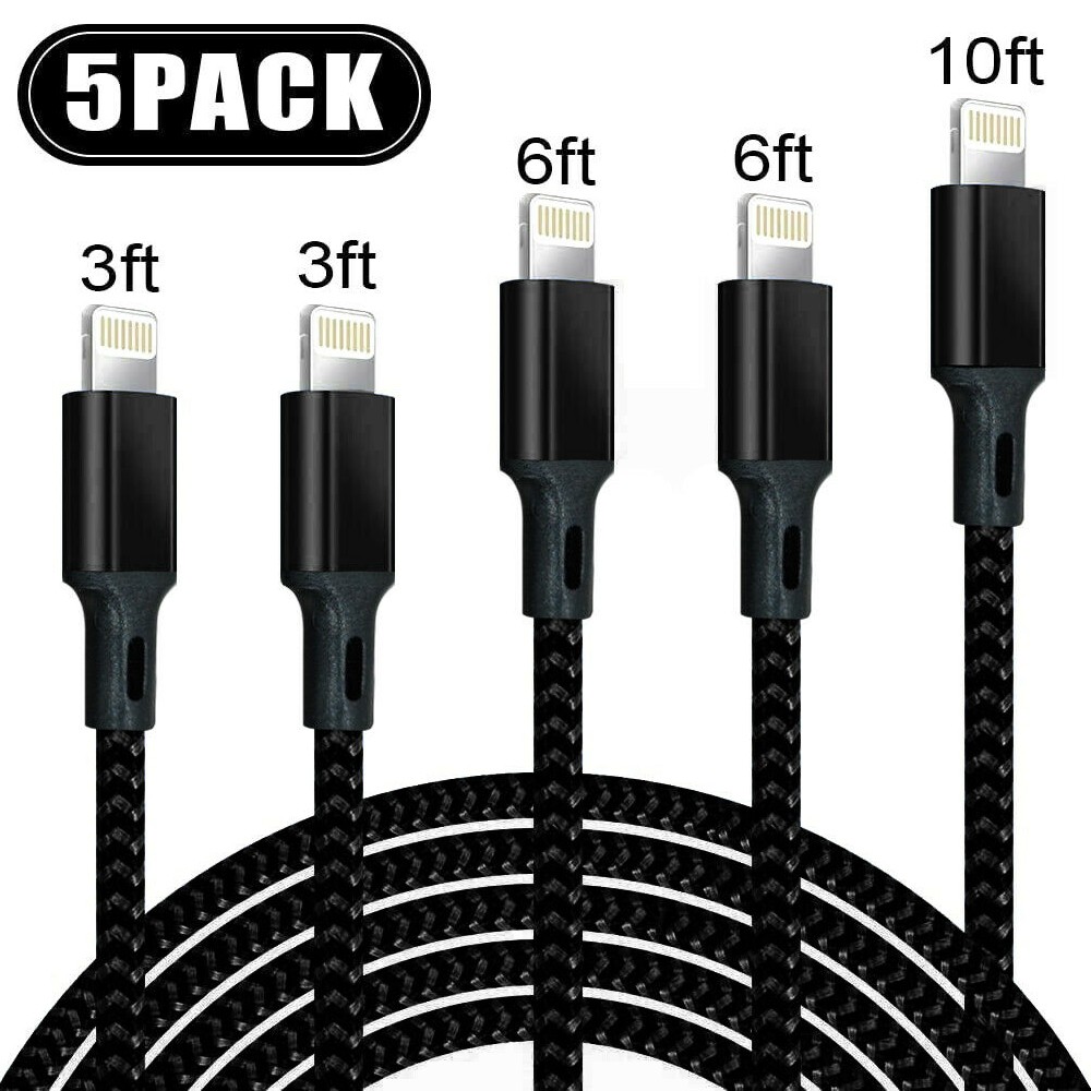Heavy Duty 5 Pack iPhone Charging Cable for 13 12 11 Plus Reliable Charger Cord