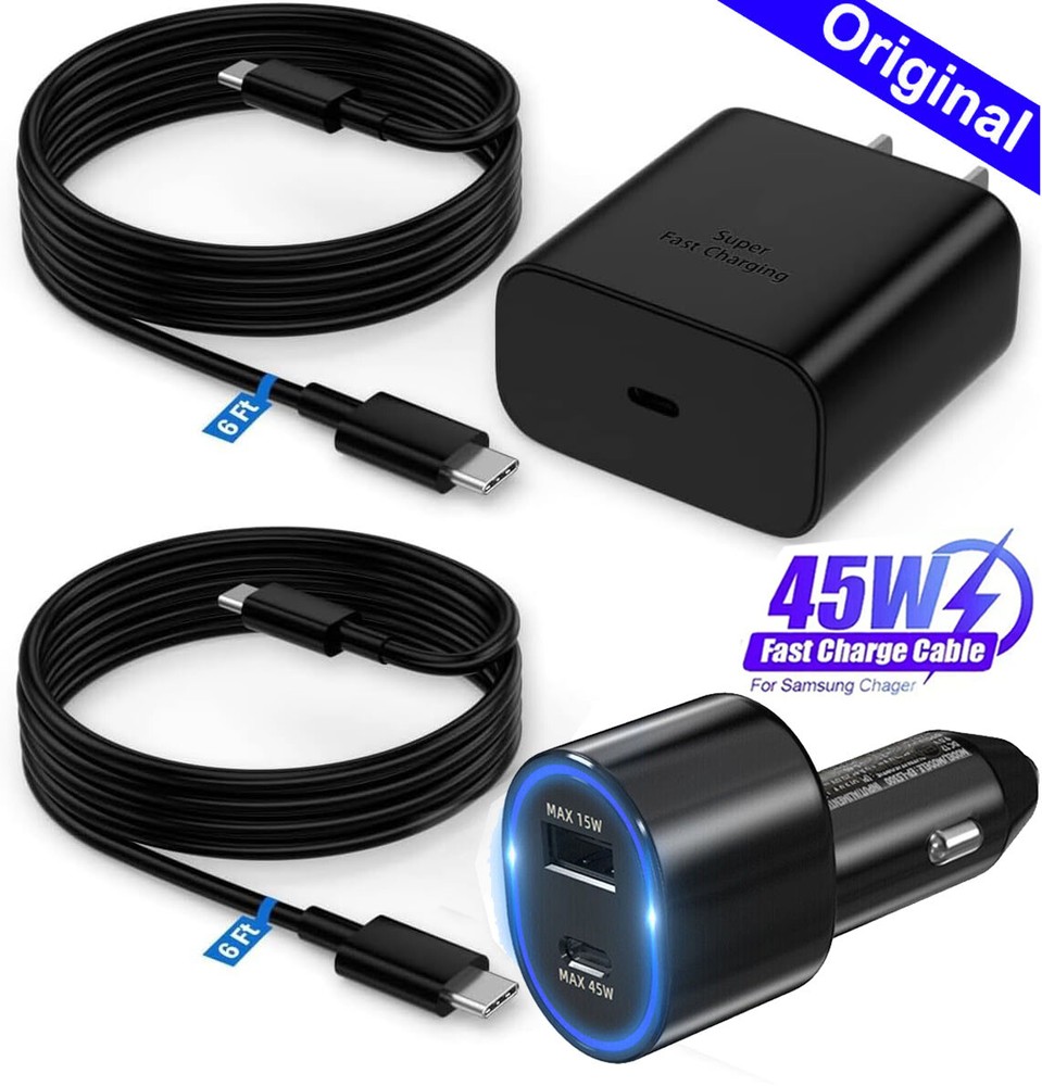 45W Fast Wall Charger with USB-C Cable for Samsung Galaxy S25 S24 FE S23 S22 Ultra