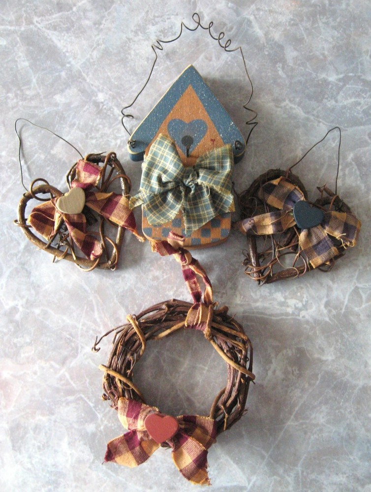 4 Country Farmhouse Decor Hanging Grapevine Hearts 4