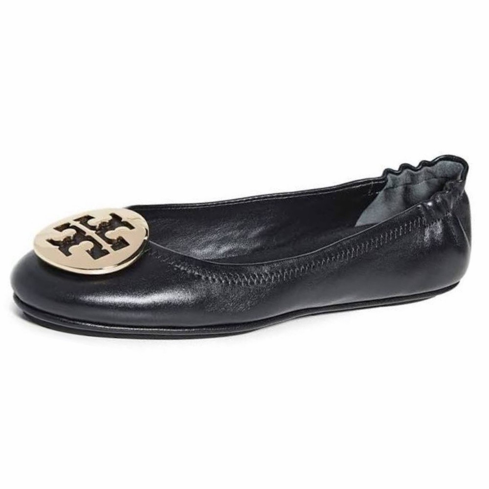 Tory Burch Shoes Women's 10 Minnie Travel Ballet Flats Perfect Black/Gold $225