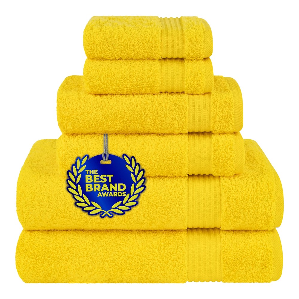 6pc Soft Absorbent Turkish Cotton Towel Set in Yellow