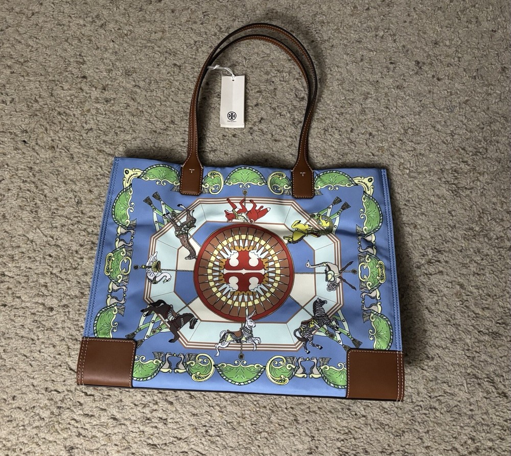 RARE HTF - Excellent Condition - Tory Burch Ella Tote in Blue Carousel
