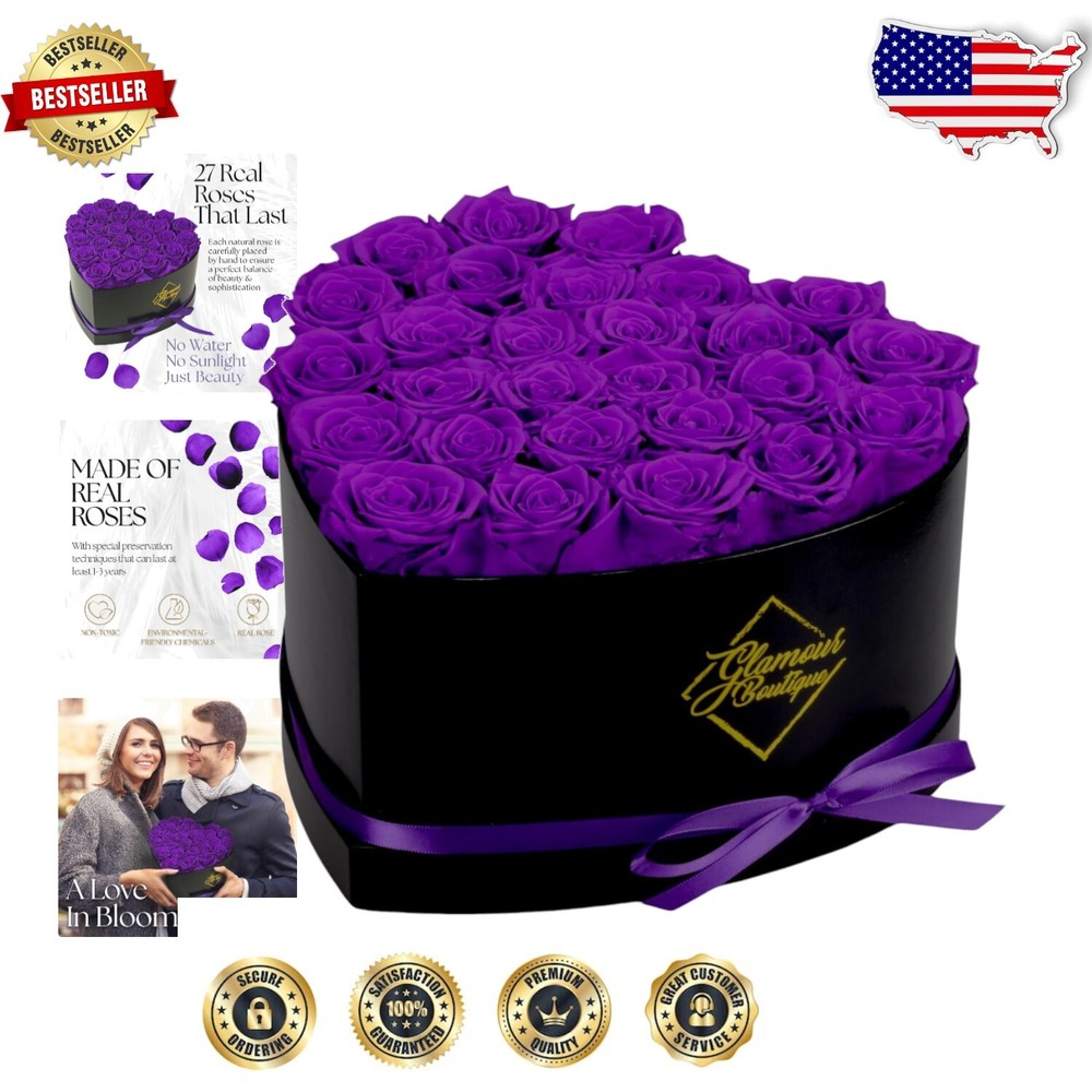 Luxurious 27 Purple Roses in Preserved Heart Box - Perfect for Valentine's Day