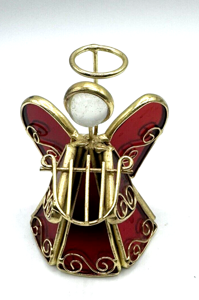 Stain Glass Christmas Angel Figurine Ornament Free Standing 4 inches high