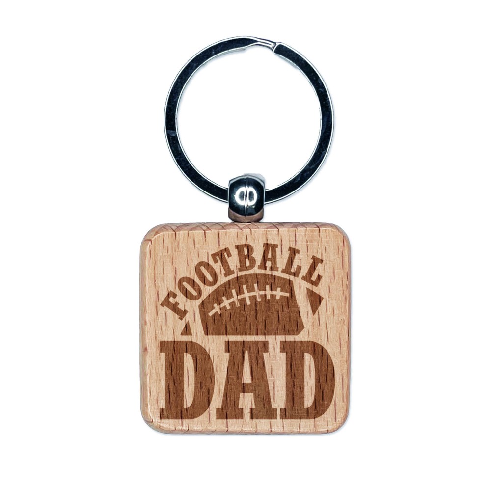 Personalized Football Dad Wood Keychain - Engraved Gift for Sports Fans  