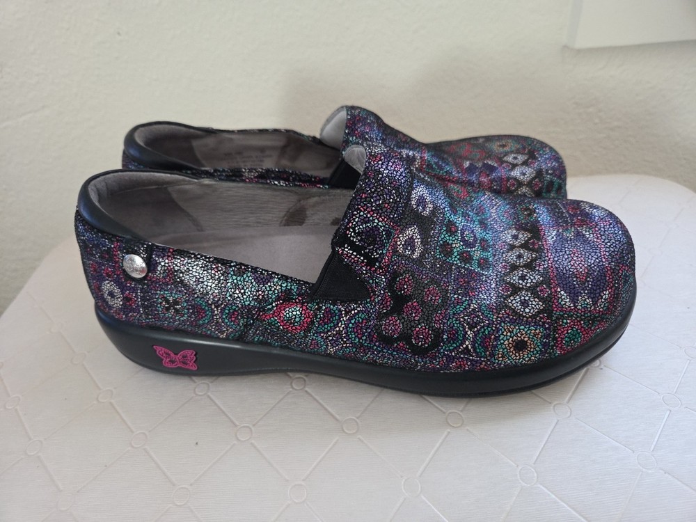Alegria Shoes Womens 40 Multicolor Leather Keli Persian Rug Mosaic Slip On Clog