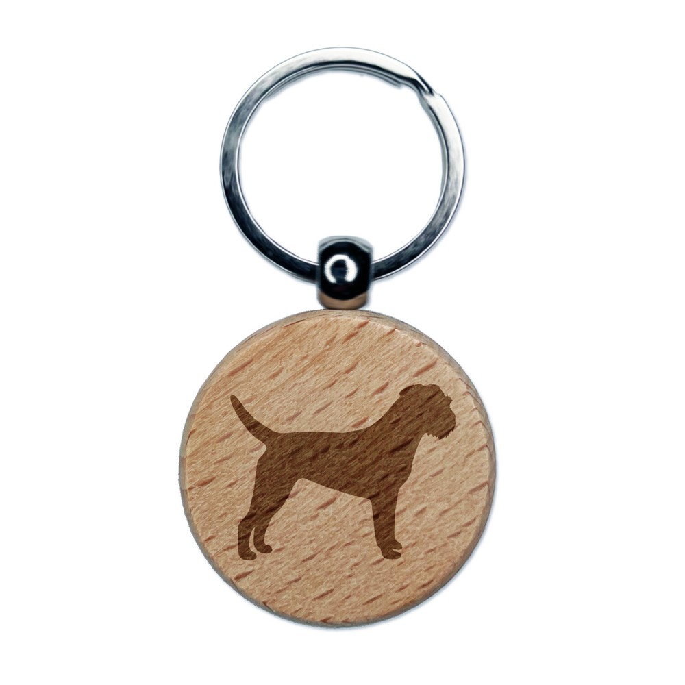 Border Terrier Dog Solid Engraved Wood Round Keychain Tag Charm