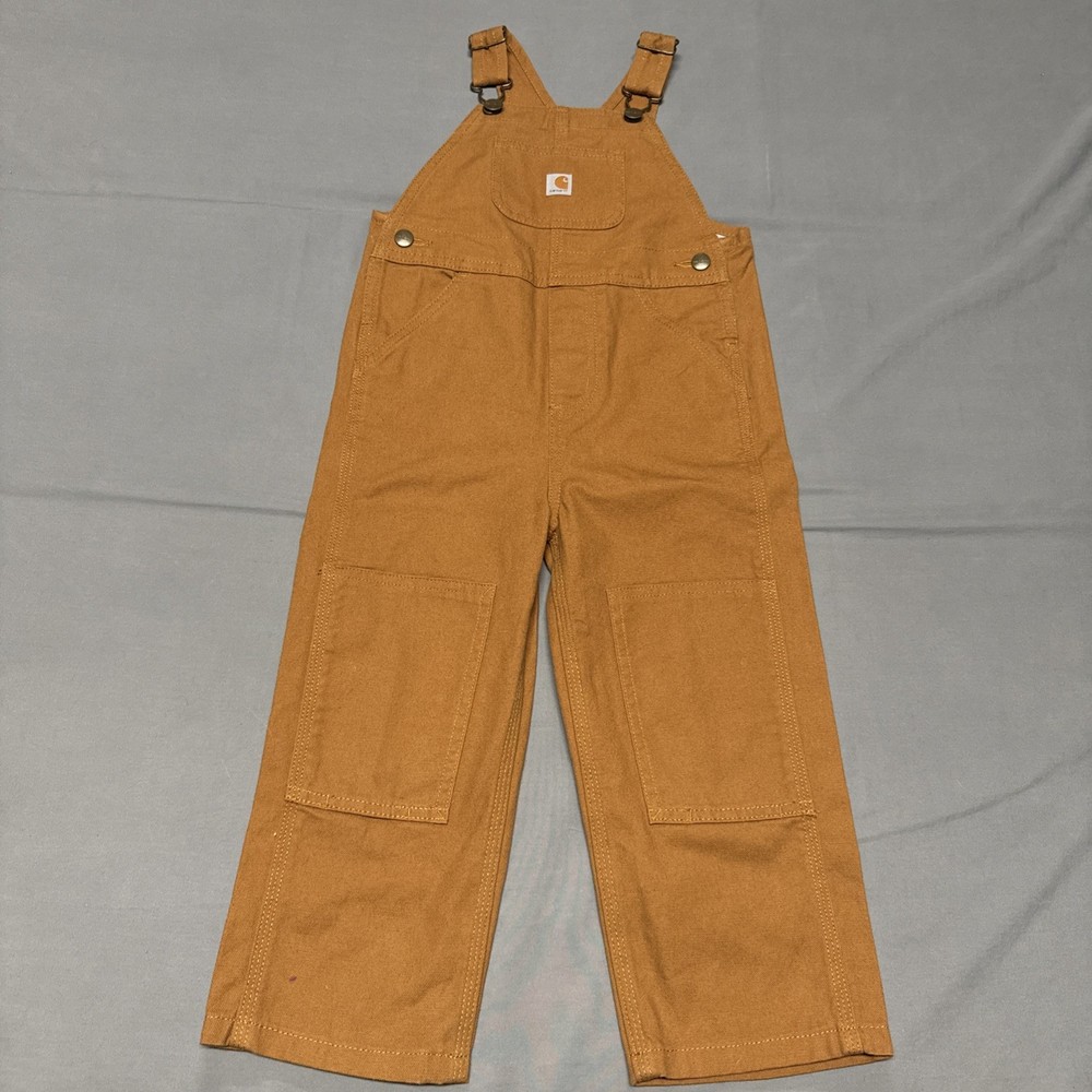 Carhartt Bib Overalls Toddler 3T Brown Duck Canvas Carpenter Double Knee