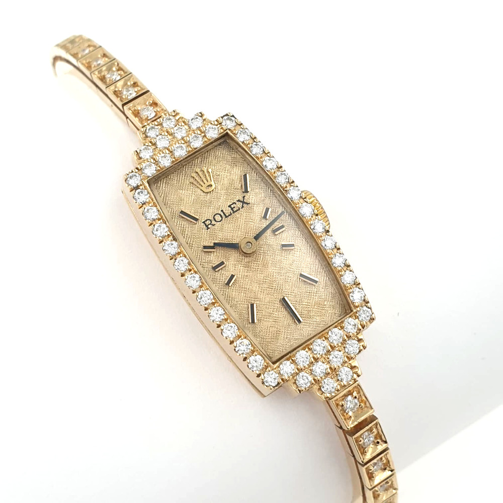 Lady Rolex Vintage Manual Watch 14k Yellow Gold with Natural Diamonds 1950s