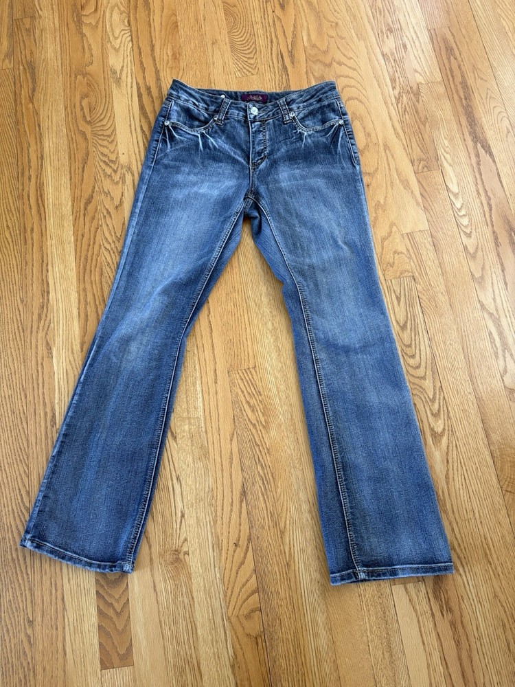 YMI Petites Dark Wash Studded Flare Jeans Size 8
