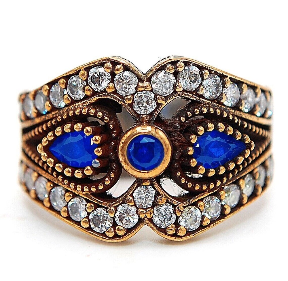 Ottoman Empire Inspired 2CT Treated Sapphire 925 Sterling Silver Ring Size 7