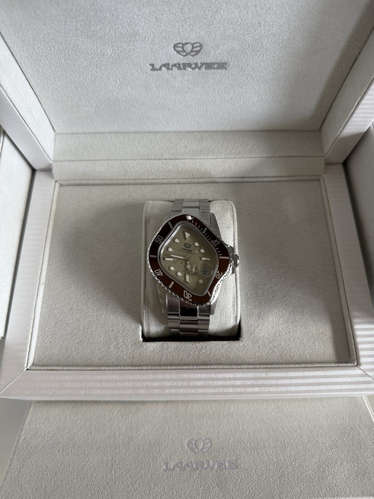 Kith x LAARVEE Silver Steel Watch - Brown Bezel Cream Dial