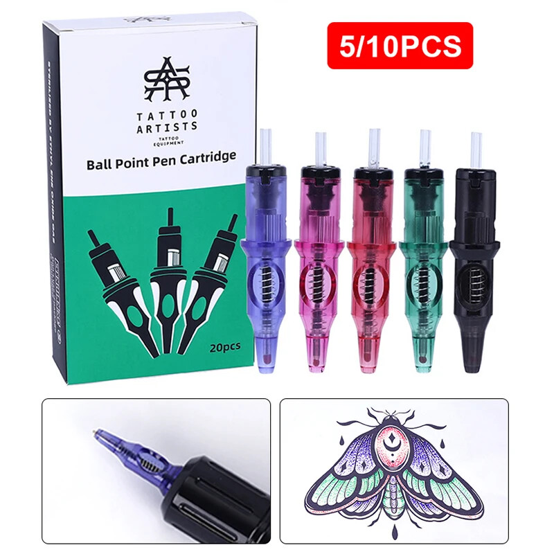 5/10pcs Ballpoint Tattoo Cartridge Needles 5 Colors Practice Needles Drawing