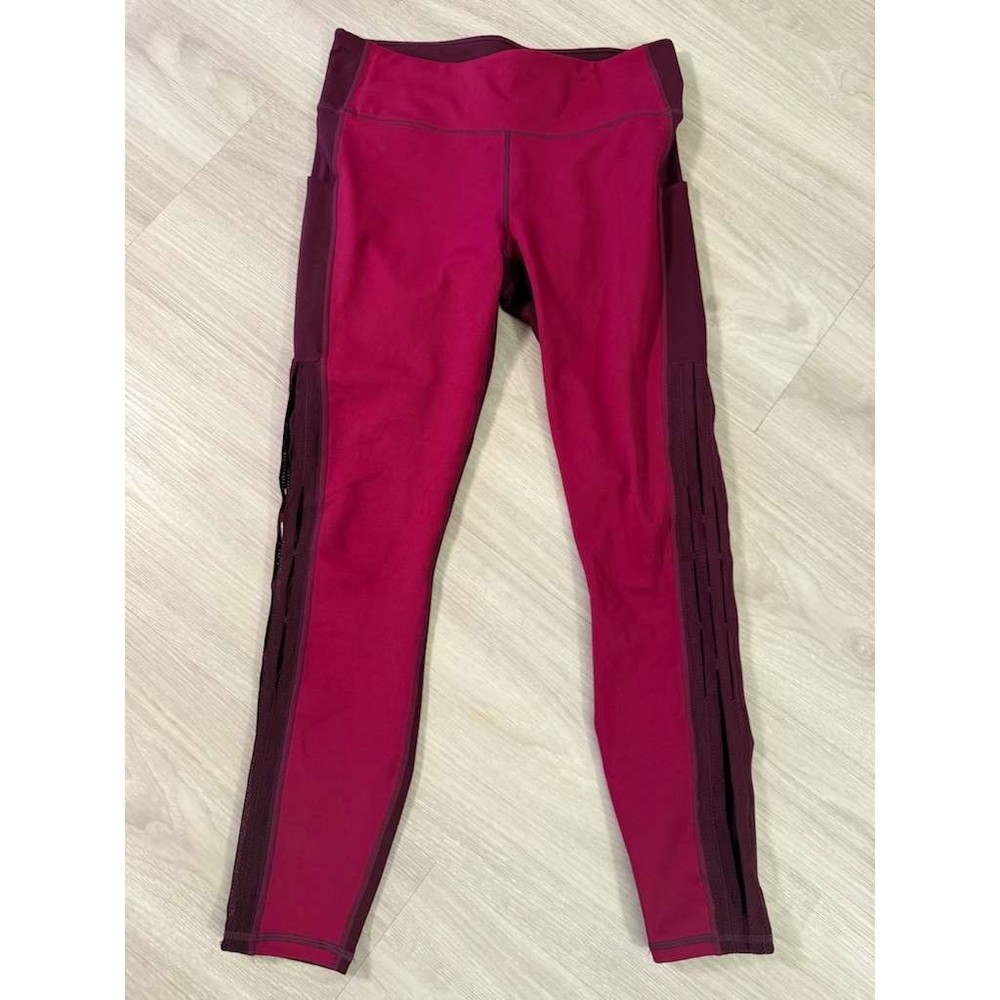 Fabletics Powerhold Leggings Burgundy Mesh Cutout Activewear Workout Womens