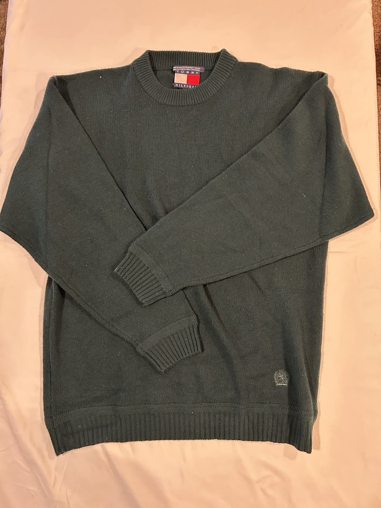 90’s Vintage 100% Cashmere Tommy Hilfiger Mens XL Crew Neck Sweater Green