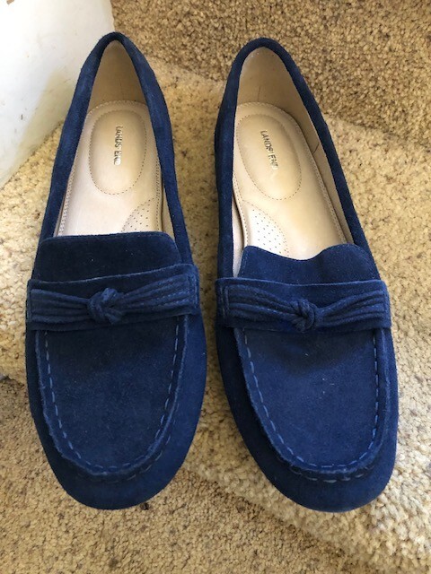 LANDS END ~ Navy Blue Suede Loafers (Ladies 11) New no Box
