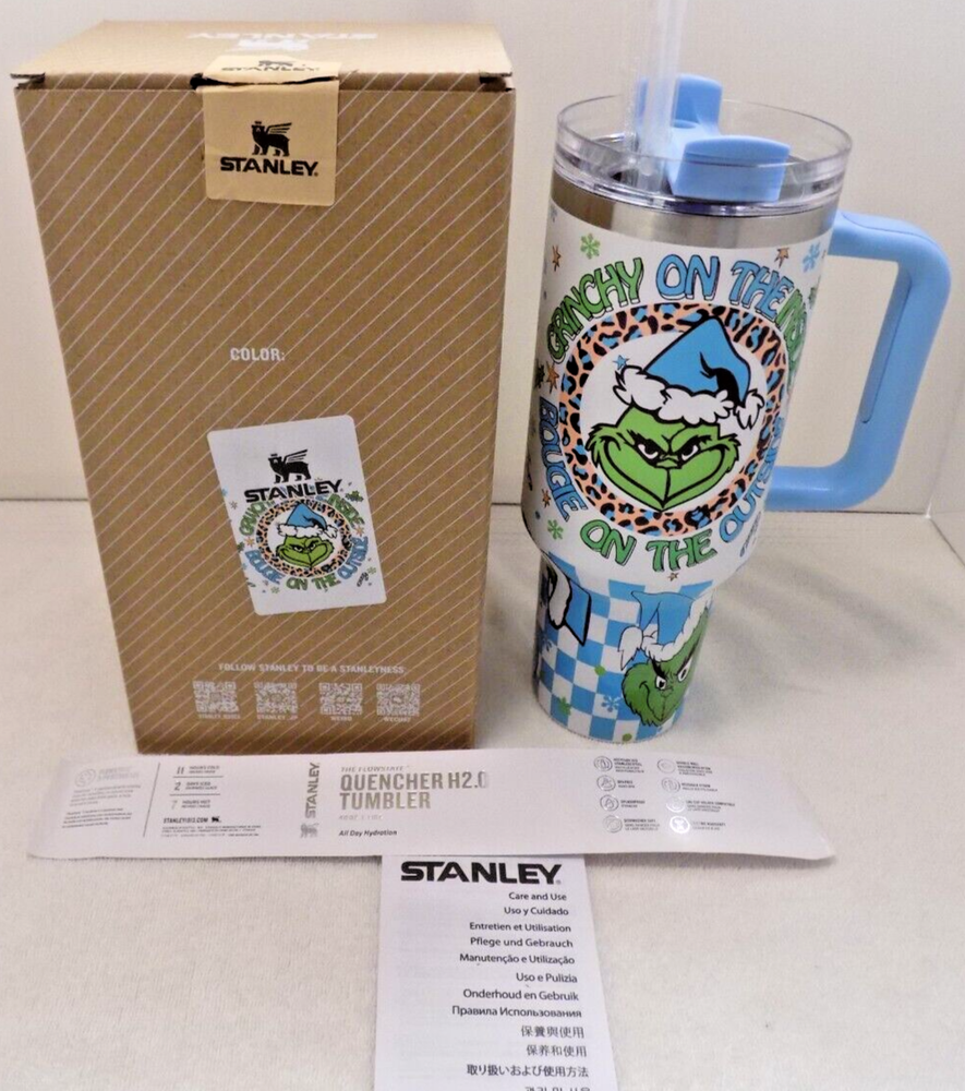 Stanley Grinch Tumbler Blue Grinchy Christmas Grinchmas 40 oz H2.0 Quencher Cup