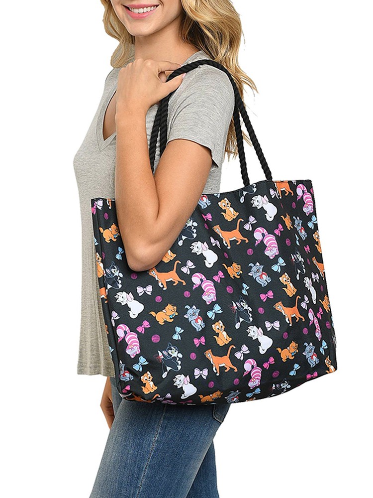 Cheshire Aristocat Figaro Cats Tote Bag Travel Beach Carry-on Print Black Disney