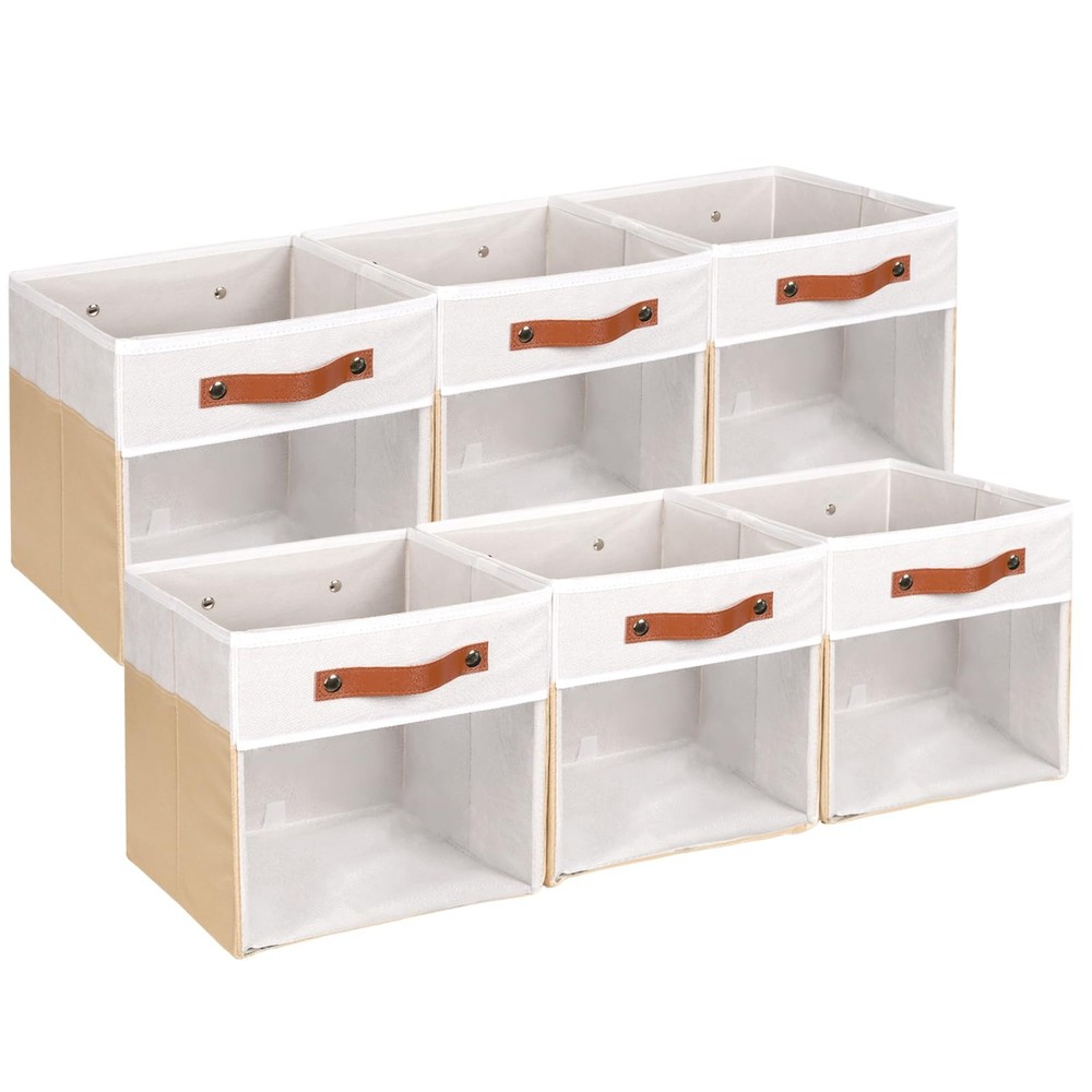 11 Inch Foldable Fabric Storage Bins for Shelves - Clear Canvas Organizer Cubes